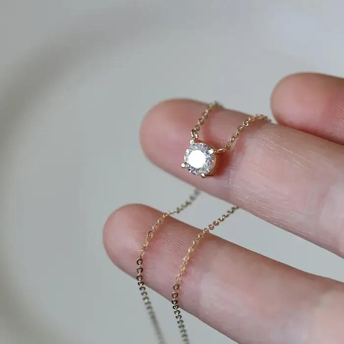 Collier en Argent Sterling 925 Plaqué Or 18 Carats Bijoux de Mariage Femme Occasions Spéciales Zircon Scintillant Chaîne de Clavicule Polyvalente