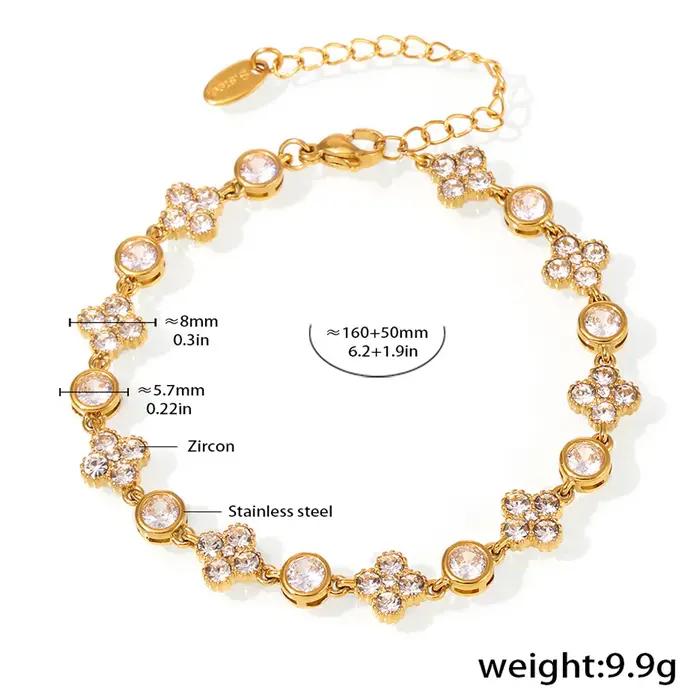 Bracelet chaîne acier inoxydable zircon brillant plaqué or 18 carats pour femmes ajustable élégant occassions speciales vendange