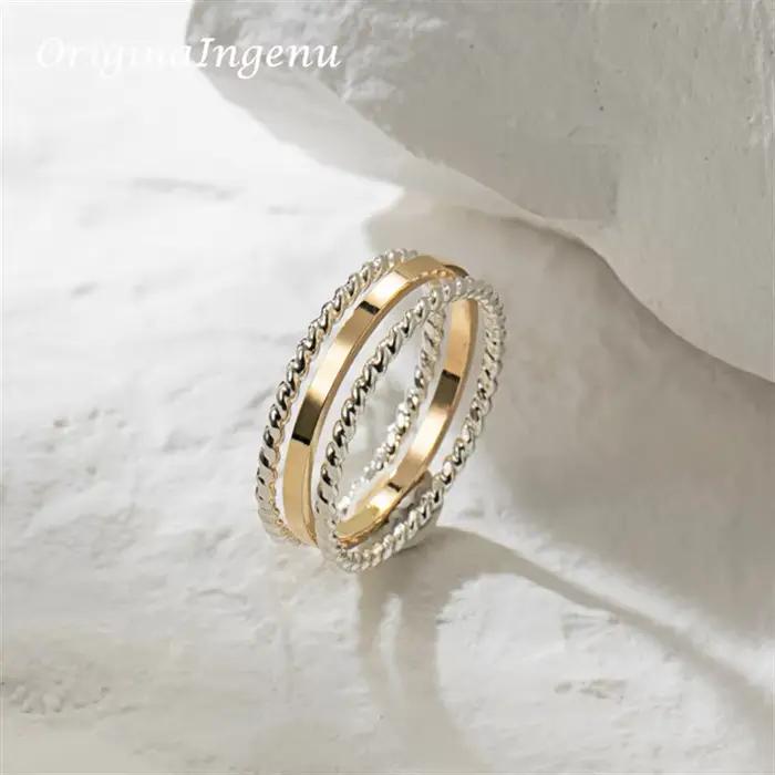 Ensemble de 3 bagues empilables remplies d'or, bague en argent 925 faite à la main, bijoux résistant