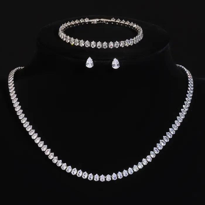Parures de bijoux de luxe en zircon pour femmes, collier, boucles d'oreilles, bracelet, parures de m