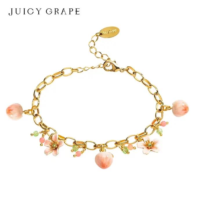 Bracelet Pêche et Fleur de Pêche Style Français Original en Or Plaqué pour Femmes Occasions Spéciales