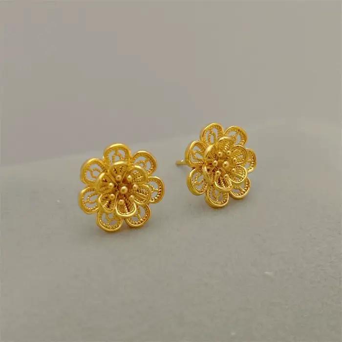 Ensembles de Bijoux couleur or jaune pour femmes, pendentif fleur, collier, bague, boucles d'oreille