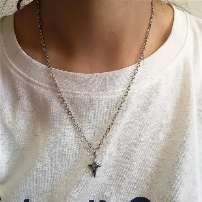 Collier Punk en acier inoxydable avec pendentif étoile et croix épaisse, accessoires simples à la mode pour hommes et femmes, bijoux