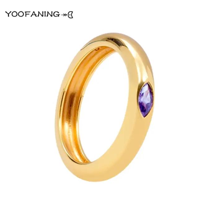 Bague en améthyste plaquée or 18 carats pour femmes style classique occasions spéciales soirée mariage alliance de mariage