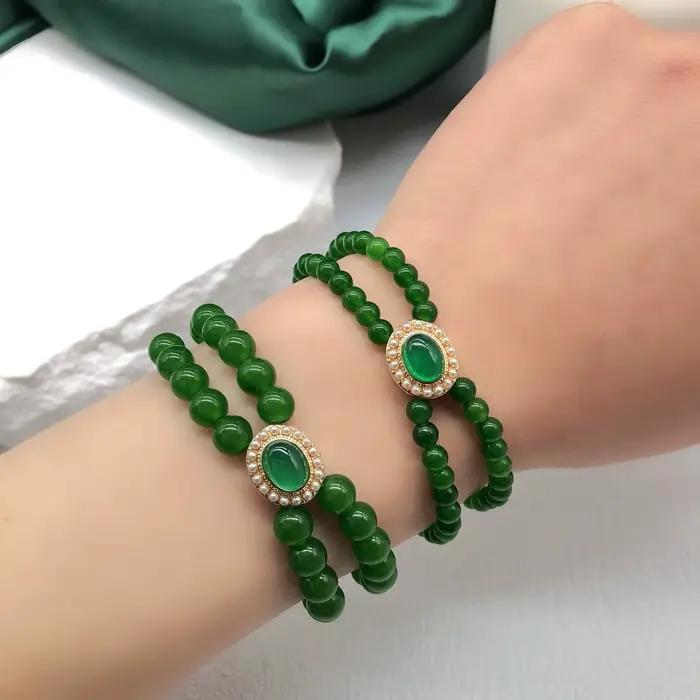 Bracelet en cristal de style oriental pour femmes, perles rondes dorées et motifs géométriques, bijou de bureau et de soirée pour femmes