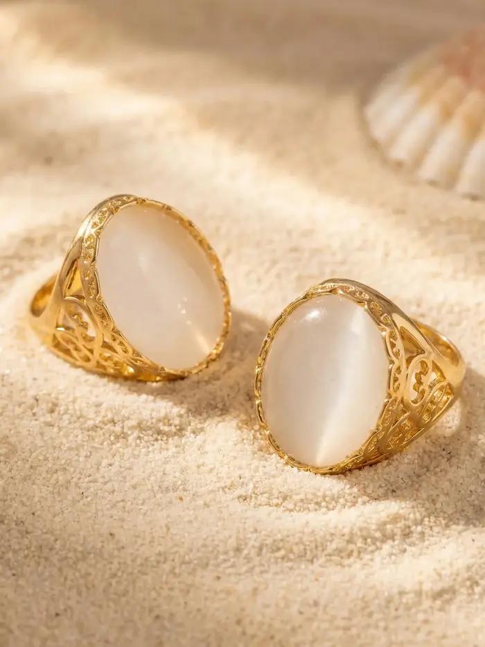 Bagues en acier inoxydable plaqué or 18 carats avec pierres œil de chat pour femmes, alliances modernes et résistantes à l'eau pour occasions spéciales