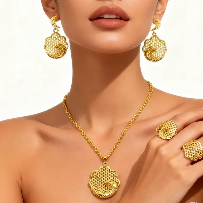 Ensemble de bijoux en or 24 carats plaqué pour femmes occasions spéciales collier et boucles d'oreilles haut de gamme