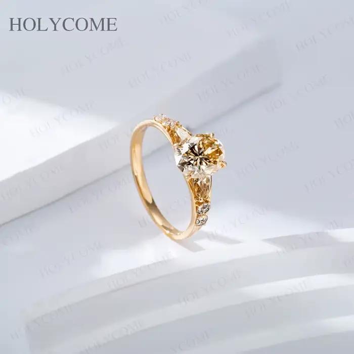 Bague en argent sterling 925 plaquée or 18 carats avec moissanite taille ovale/poire/ronde couleur D/champagne pour occasions spéciales pour femme bijou de luxe élégant à offrir