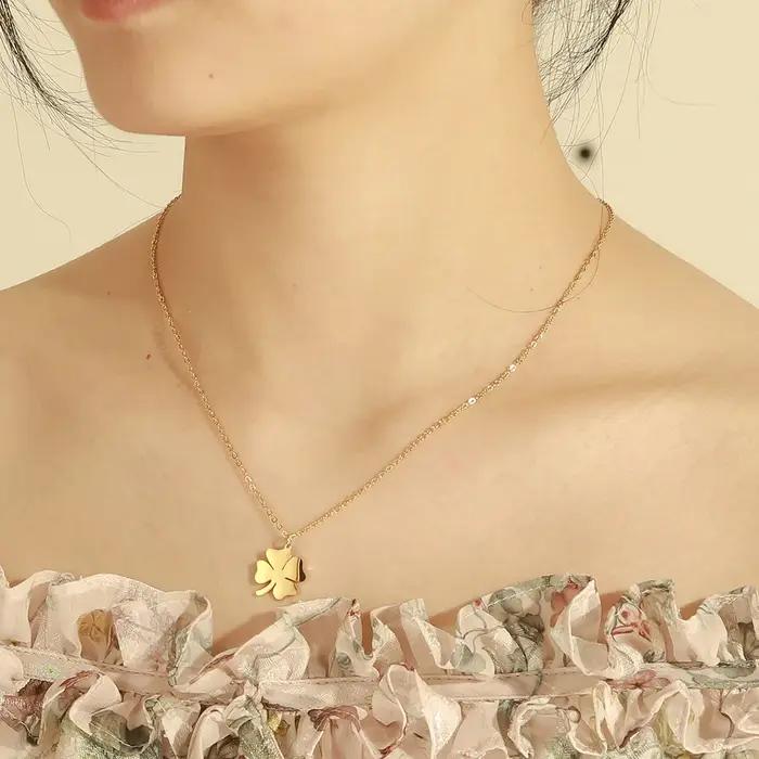Collier pendentif trèfle porte-bonheur cazador acier inoxydable couleur or pour femmes occasions spéciales anniversaire mariage cadeau