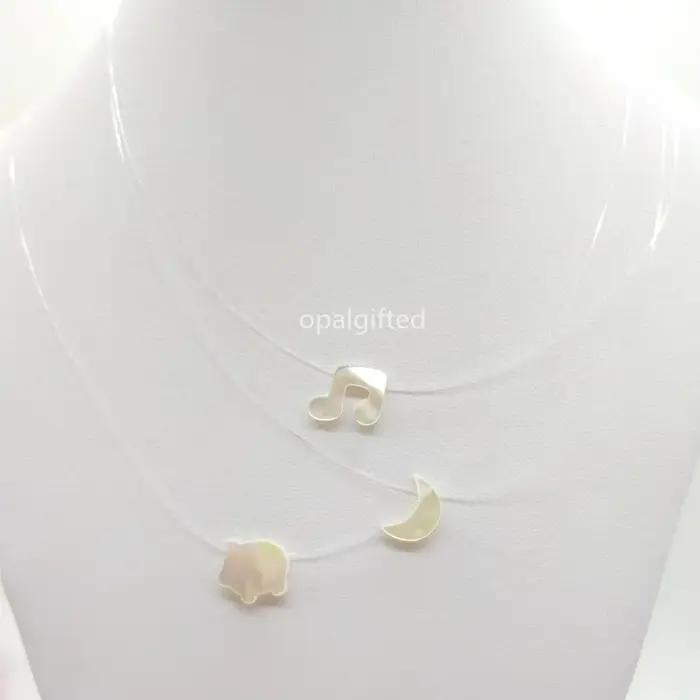 Nouveau Collier Ras-du-Cou Transparent Effet Ligne Invisible en Nacre Brillante pour Femme
