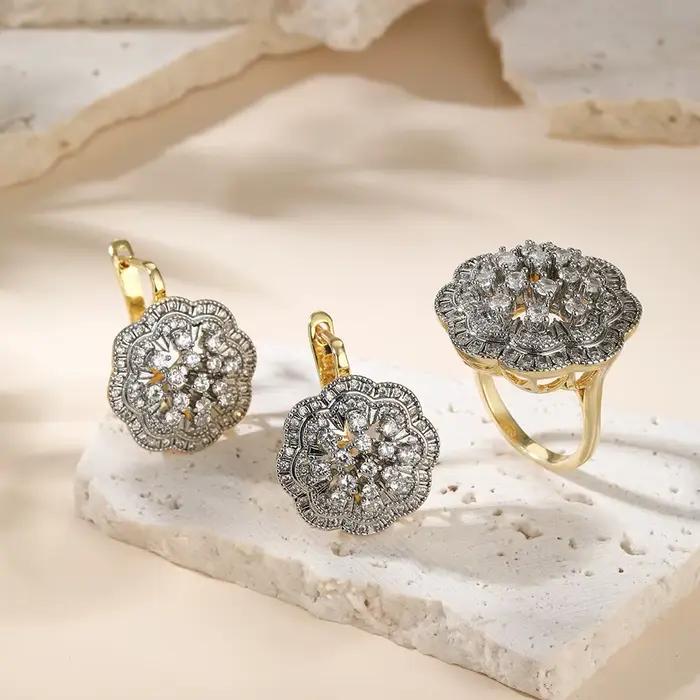 Boucles d'oreilles en cuivre Embarrite incrusté de cristal, bijoux en or 18 carats, mode, rétro, luxe, fête, banquet, festival, Mme