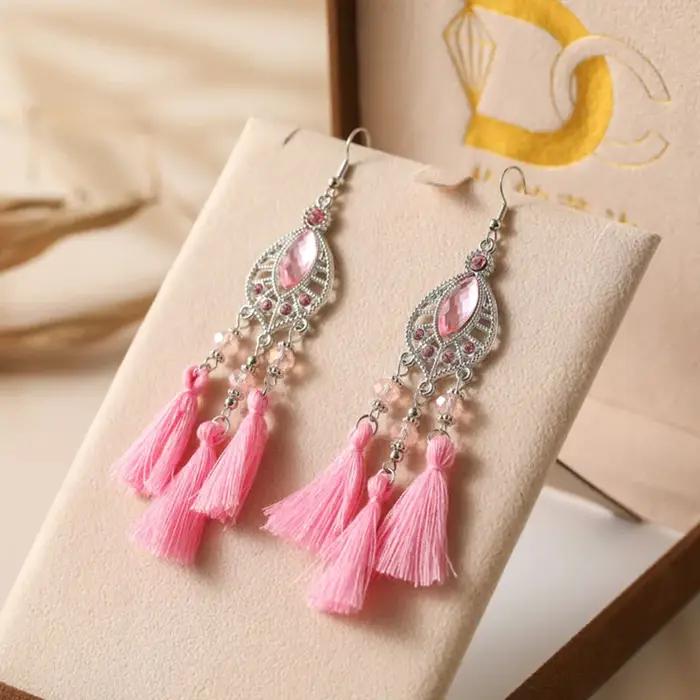 Boucles d'oreilles à pampilles en cristal de tempérament ethnique pour femmes