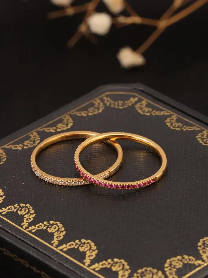 Bague en acier inoxydable plaquée or avec strass blancs et rouge rosé pour femmes occasions quotidiennes et festives