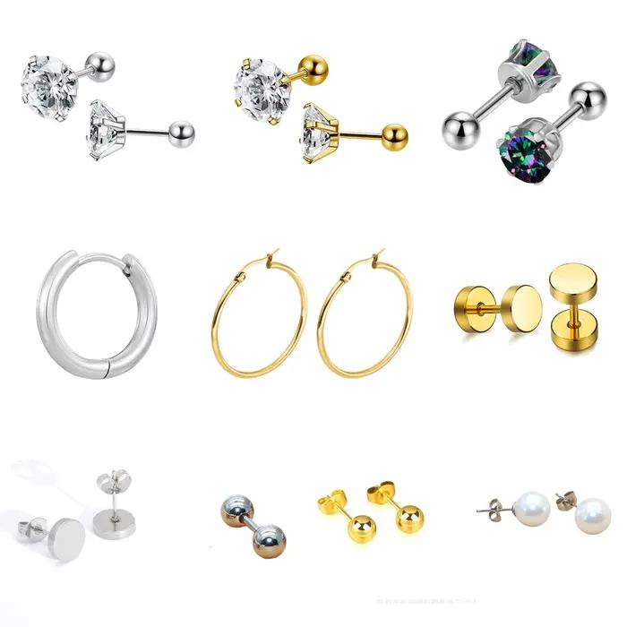 Boucles d'oreilles en acier inoxydable avec zircon AAA