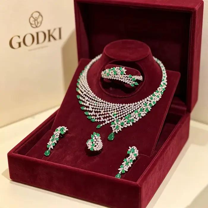GODKI Nouveaux ensembles de bijoux africains et indiens rouges pour femmes, parure de bijoux en zircon cubique en forme de goutte d'eau, accessoire de fête et de fiançailles de Dubaï et d'Arabie Saoud