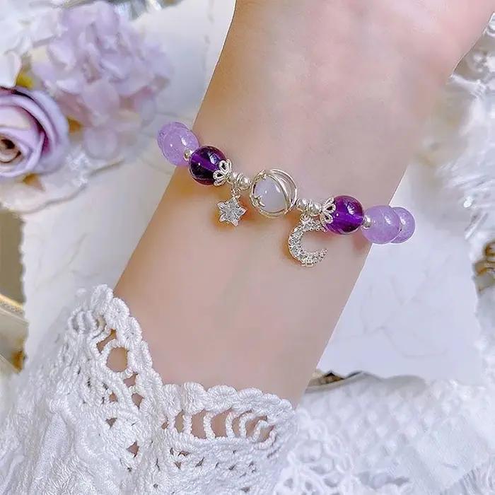 Bracelet en pierre opale de couleur bleu violet pour femmes et filles