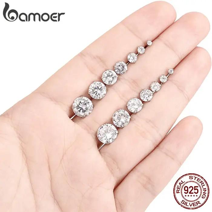 Bamoer CZ Boucles d'oreilles à tige en argent sterling 925 plaqué platine rond zircon cubique hypoallergénique