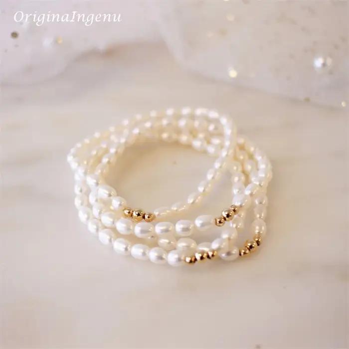 Bracelet en or rempli 14K avec perles naturelles design géométrique classique pour femme occasions spéciales vintage bohème