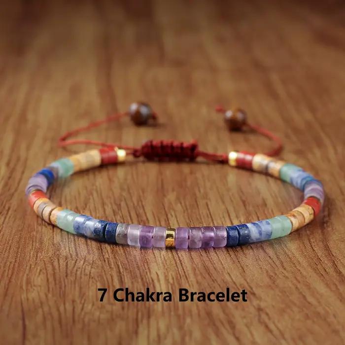 Bracelet en pierres naturelles 7 chakras bijou fait à la main multicolore bracelet ethnique pour homme femme usage quotidien bien-être spiritualité cadeau