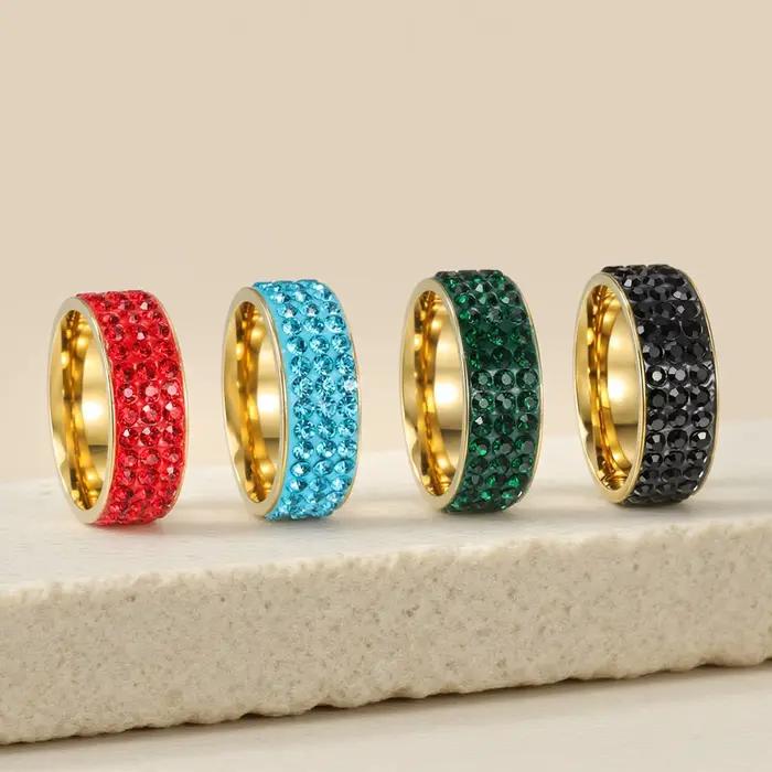 Bague de mariage en pierre blanche de 8mm pour femmes, 3/5 rangées, en acier inoxydable, avec pierres serties pavé, bijoux de fiançailles