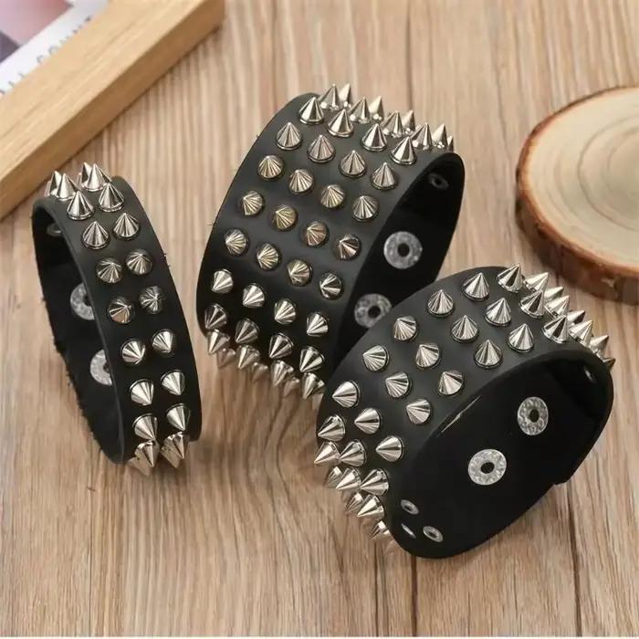 Bracelet en multicouche avec clous à pointes plaqués réglable, fermeture sécurisée, pour hommes femmes