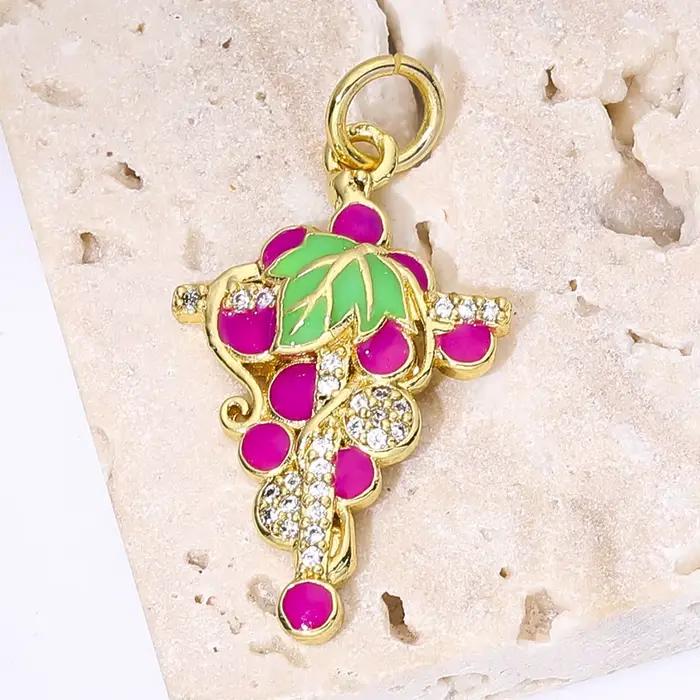 Juya 18K plaqué or couture artisanat bijoux accessoires émail raisin taureau oiseaux serpent grec mauvais œil libellule breloques