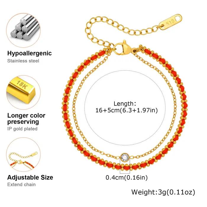 Bracelet Porte-Bonheur en Corde Rouge et Métal Plaqué Or Brun Rougeâtre pour Femmes Occasions Spéciales Mémorables Tendances Bijoux Cadeaux
