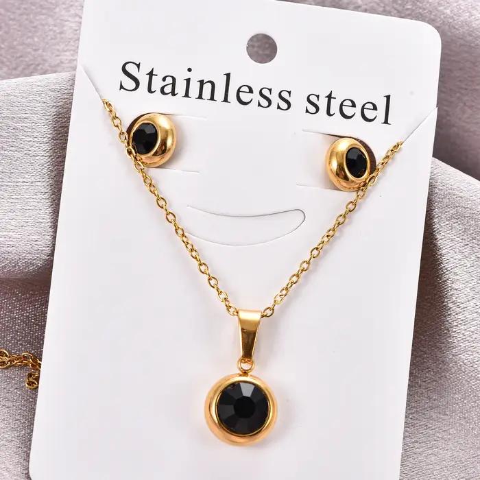 Ensemble de bijoux en acier inoxydable et zircone pour femmes, collier, boucles d'oreilles, pendentif, chaîne, ras du cou, clous d'oreilles, bijoux en métal, cadeau