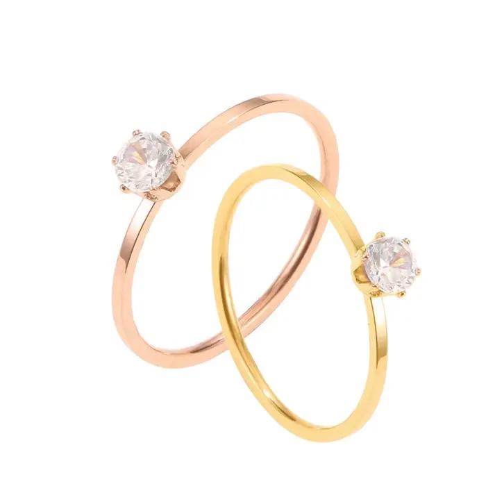 Bague solitaire en acier inoxydable, mode coréenne, pierre zircone cubique de qualité AAA pour femmes, idéale pour les anniversaires et les occasions spéciales