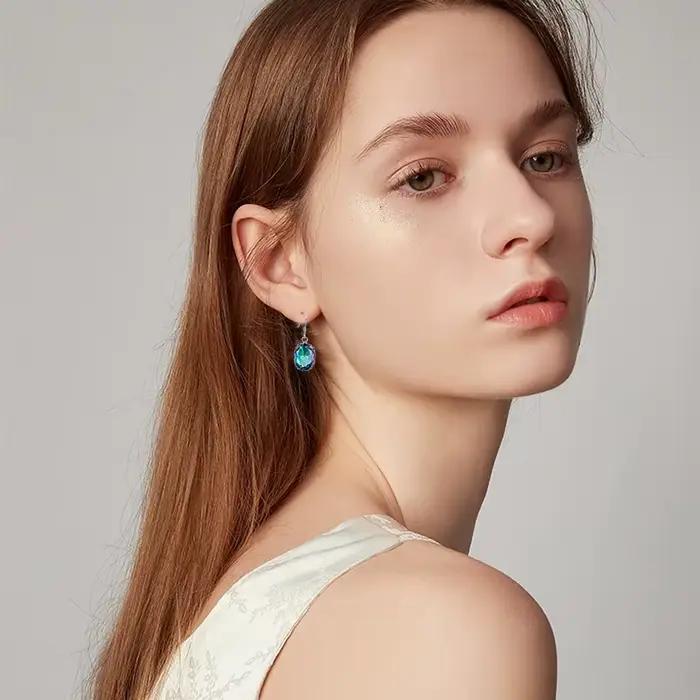 Boucles d'oreilles en argent Sterling 100% pour femmes, en topaze mystique arc-en-ciel, en pierre CZ, 925