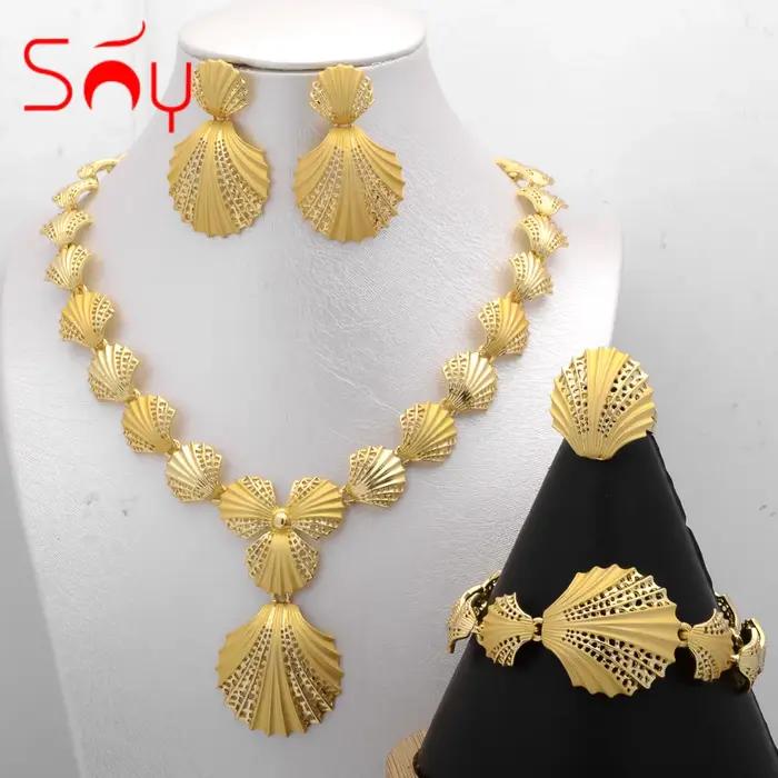 Ensemble de bijoux Sunny Jewelry plaqué or pour femmes romantique et mignon collier bague bracelet boucles d'oreilles occasions spéciales mariage cérémonie