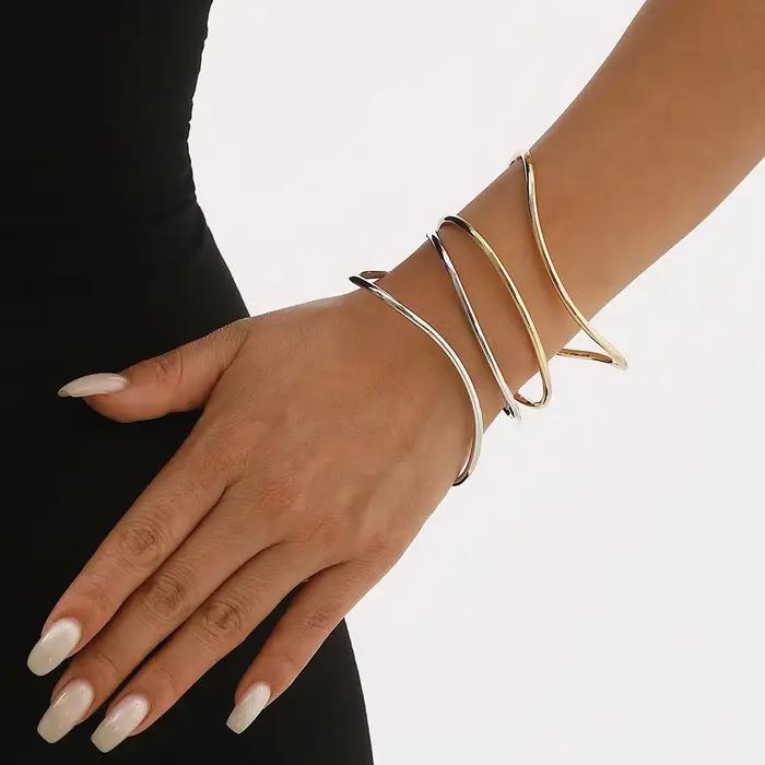 Bracelet ajouré géométrique Double couche B3316, anneau à main ouvert minimaliste à la mode, motif i