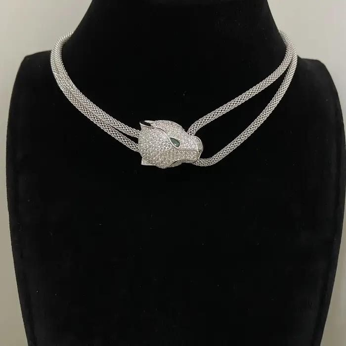 Collier Tête de Léopard en Or V Luxe Entièrement Sertie de Diamants