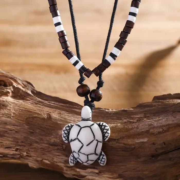 Chaîne de corde et de perles Vintage avec pendentif tortue pour femmes