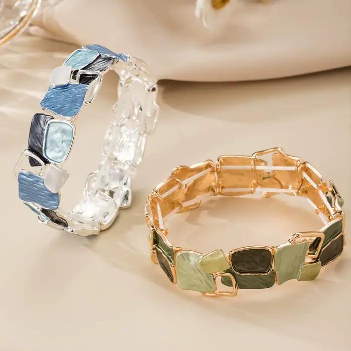 Bracelet géométrique en émail Cring Coco, bracelet élégant carré pliable et extensible, bijoux Boho en alliage de Zinc pour femmes Val