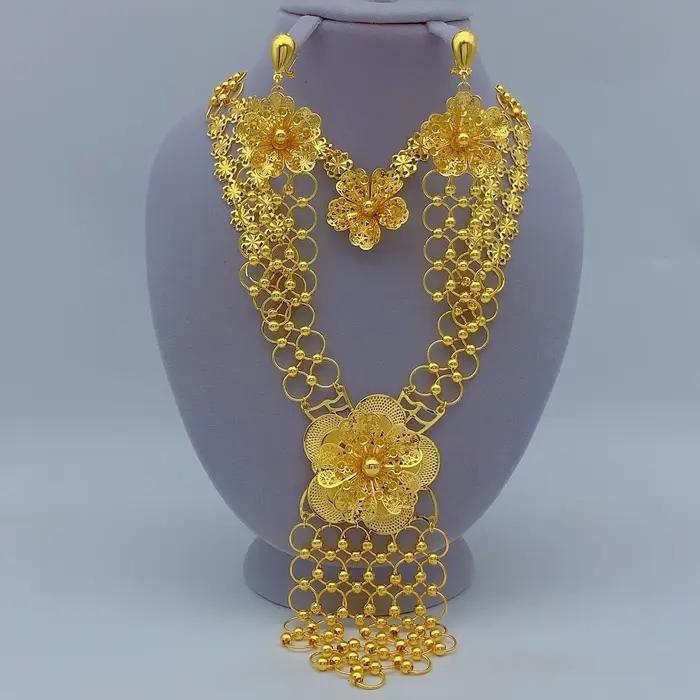 Ensemble de bijoux bohèmes en or pour mariage et occasions spéciales collier long et boucles d'oreilles pour femmes