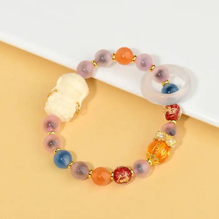 Original bonbons coeur Agate feuille d'or encens gris Tara Bracelet Multi gemme verre anneau de course bijoux créatifs culturels