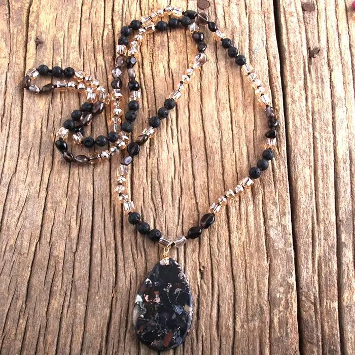 RH mode bohème bijoux 6mm pierres naturelles cristal avec Semi précieux Dorp pendentif colliers pour
