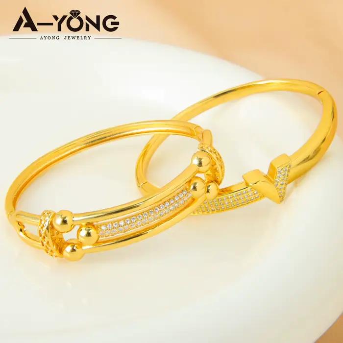 Parure de bijoux géométriques en zircone de Dubaï, plaqué or 24 carats, élégante, brillante, style italien, bracelets et bague, bijoux vintage pour femmes Habesha, pour soirée