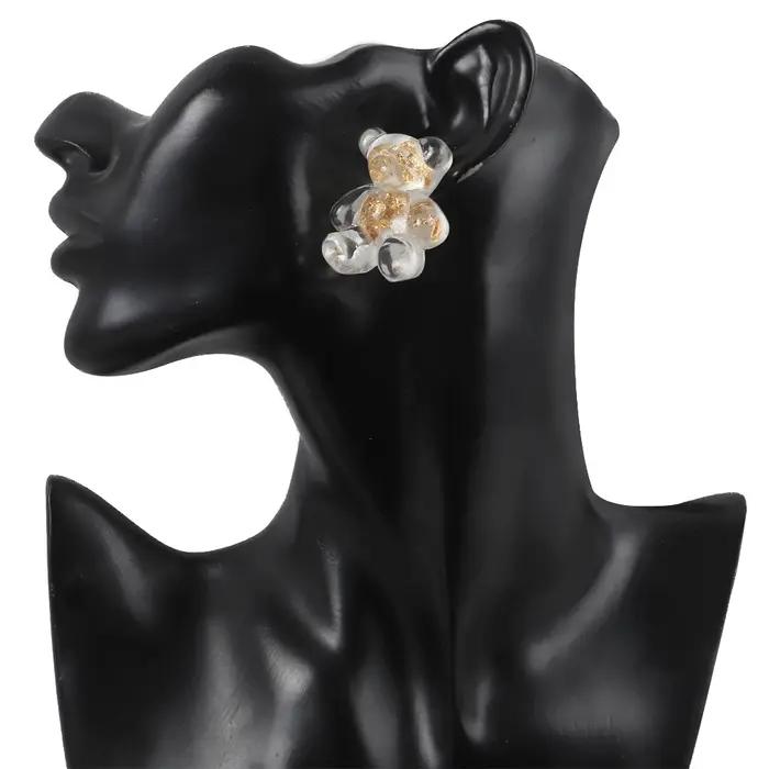 Boucles d'oreilles clous en résine dorée transparente en forme d'ours mignon pour femme