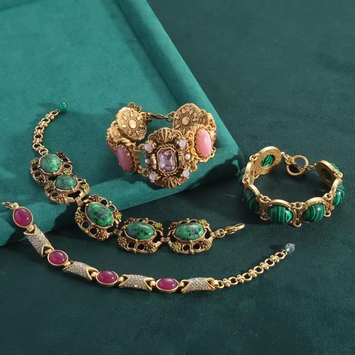 Bracelet Vintage en Perles Baroques Vertes et Bleues pour Femme, Bijoux Antiques en Clip de Forme Géométrique, Accessoires en Pierre de Luxe, Nouvelle Collection