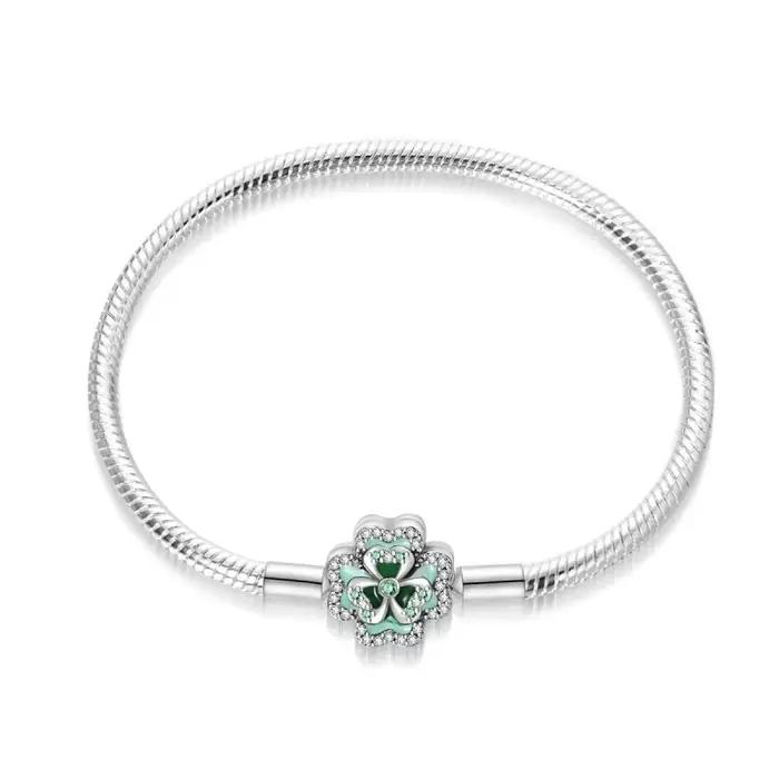 Bracelet en argent sterling 925 avec trèfles à quatre feuilles pour femmes, bijou de fête et cadeau personnalisable avec breloques DIY