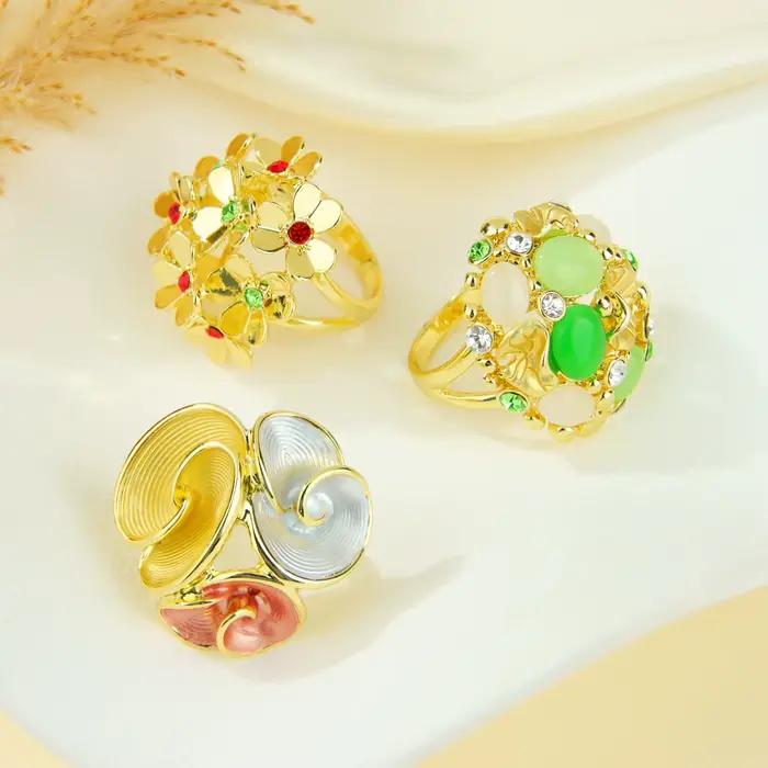 Bagues de charme baroque de mode italienne, couleur or 14 carats, cristal de luxe, géométriques, exquises, pour femme, bijoux de déclaration modernes pour soirée