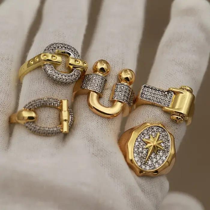 Nouvelle vue nouveaux accessoires zircone lettre anneaux pour femmes de luxe cristal mariage fiançai
