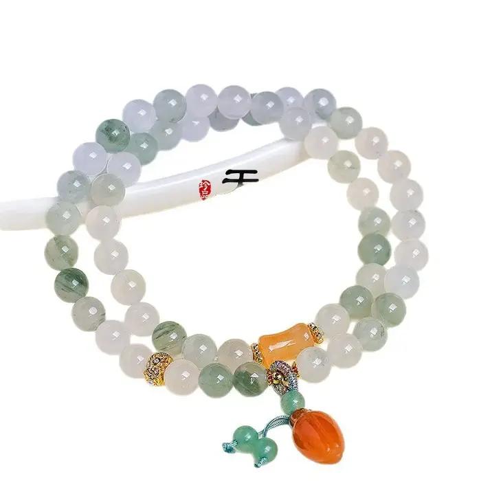 Tianshan montagne émeraude Double cercle Bracelet de perles femmes style chinois Jade boucle sûre Dongling