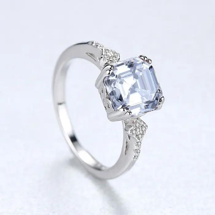 Vinregem 7*8 MM Asscher coupe Morganite haute teneur en carbone diamant pierres précieuses bague de fête de mariage 925 en argent Sterling bijoux fins en gros