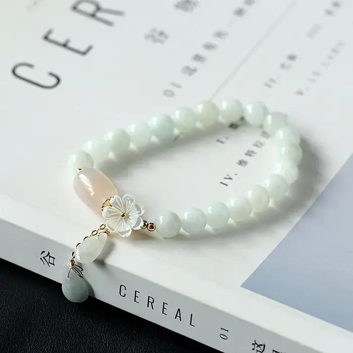 Bracelet de perles d'agate émeraude de jade naturel réglable pour femmes occasions spéciales engagement romantique naturel