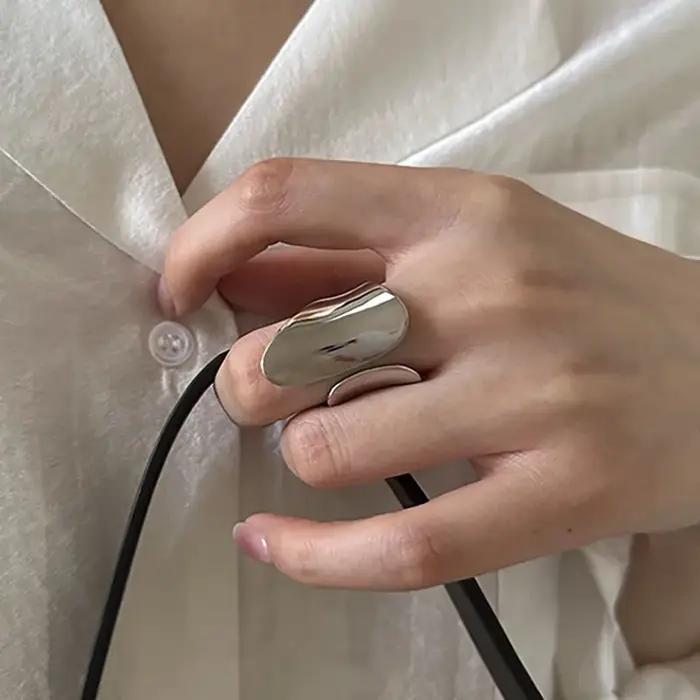 Foxanry minimaliste couleur argent manchette anneaux pour femmes Couples nouvelle mode créative motif lisse géométrique fête bijoux cadeaux
