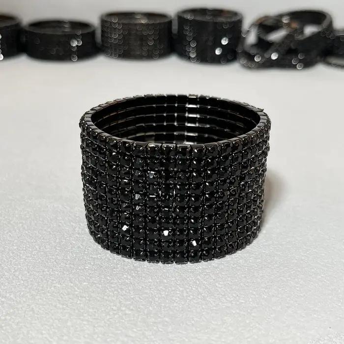 BLIJERY – Bracelets élastiques vintage en cristal noir pour femmes, bracelet extensible en strass, bijoux de mariage