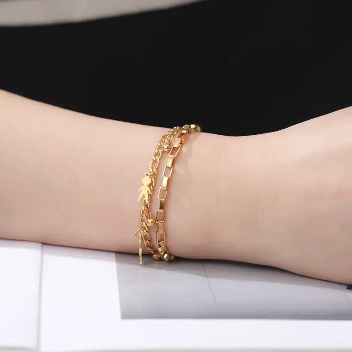 Bracelet en acier inoxydable à double chaîne de maillons et breloques pour femme et homme